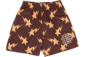 Eric Emanuel EE Basic Shorts Miami Brown Yellow Bape Mens Athletic Shorts Sizes Multiple Sizes