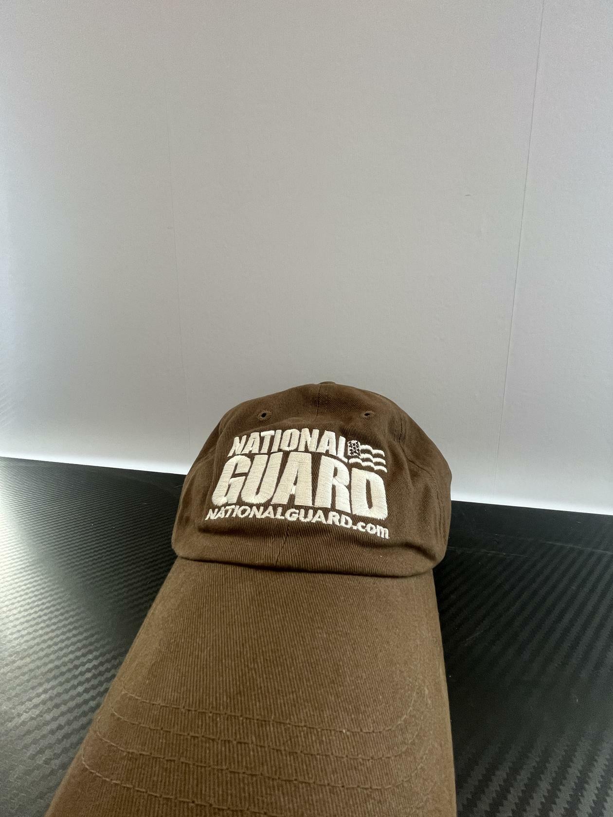 Embroidered Hat Cap Military Army National Guard Brown Strap Brown White  - Very Good