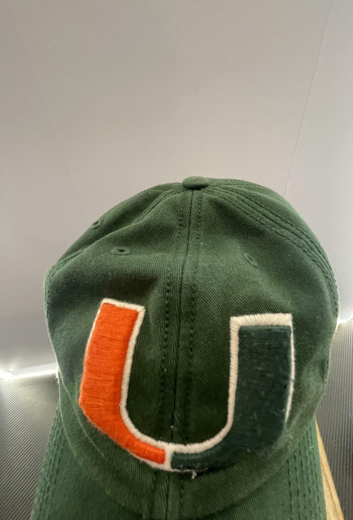 VINTAGE Miami Hurricanes Hat Cap Strap Back Green Orange UM Football Mens - Very Good