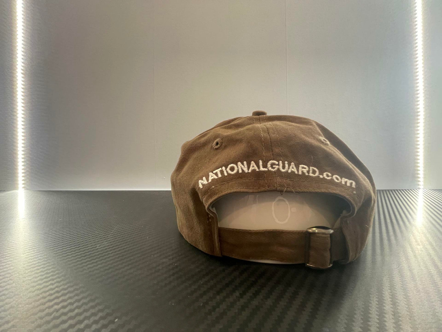 Embroidered Hat Cap Military Army National Guard Brown Strap Brown White  - Very Good