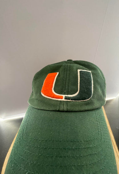 VINTAGE Miami Hurricanes Hat Cap Strap Back Green Orange UM Football Mens - Very Good