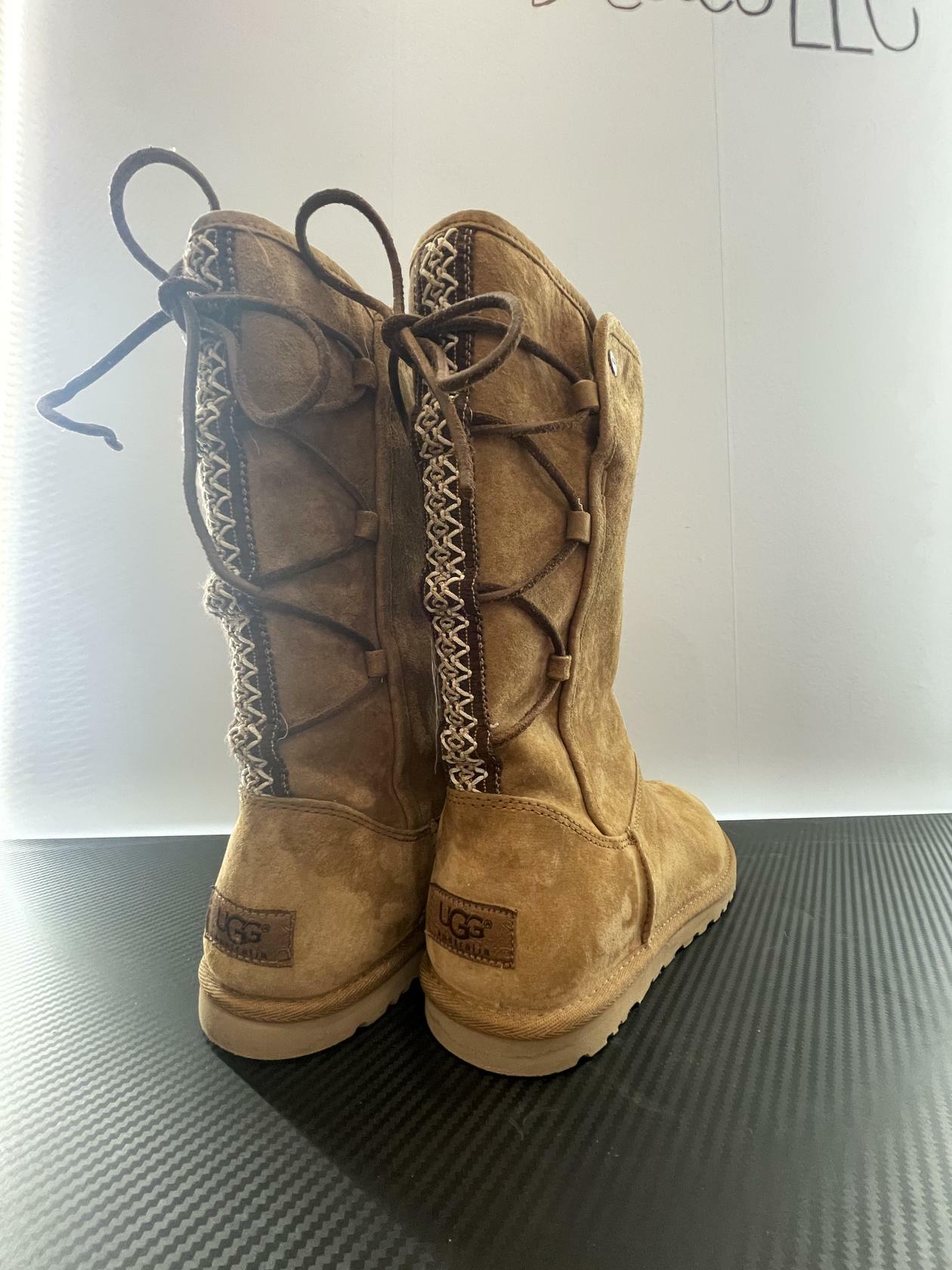 UGG Light Weight Tall Braided Tasman Boots Chestnut Brown Women’s Size 8