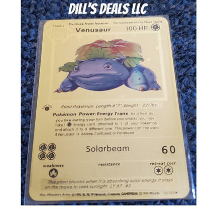 Venusaur 1st Edition #15/102 Gold Metal Solarbeam Collectible Pokémon Card - Like New