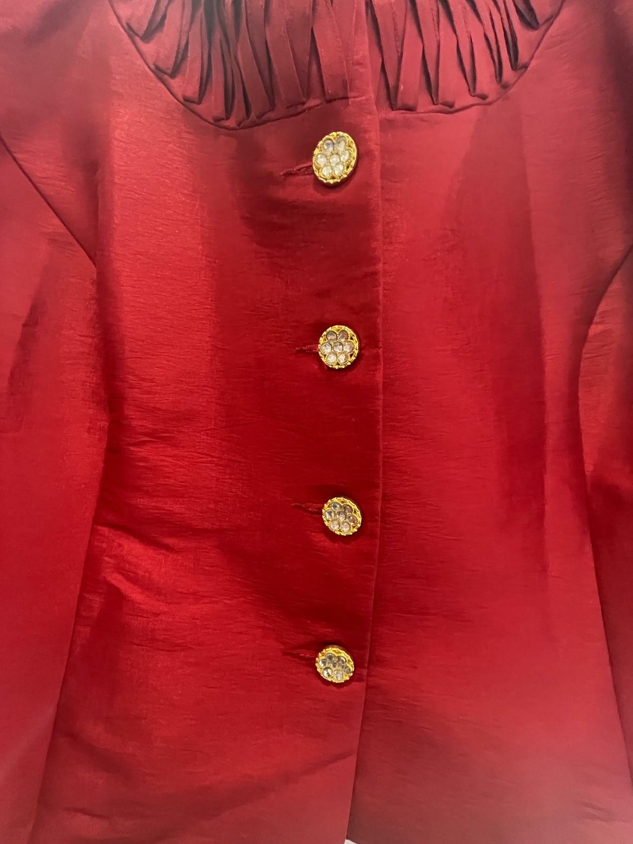 Womens Nicolette Red Jacket Ruffles Bedazzled Buttons Size 18 Formal Casual Blazer - Very Good