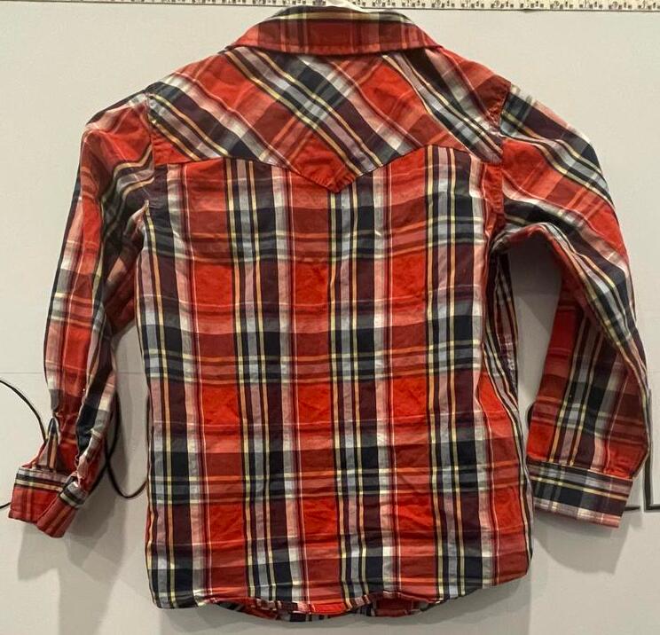 Little Boys LEVI'S Long Sleeve Plaid Button-Up Size 5 Red Blue VG - Very Good