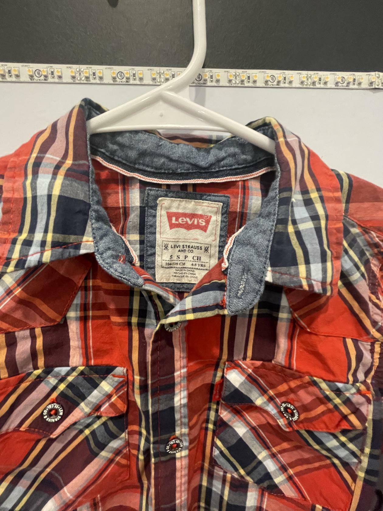 Little Boys LEVI'S Long Sleeve Plaid Button-Up Size 5 Red Blue VG - Very Good