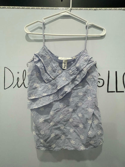 H&M L.O.G.G. shirt women Sz 4 tank cami blouse light blue floral pattern v neck - Very Good