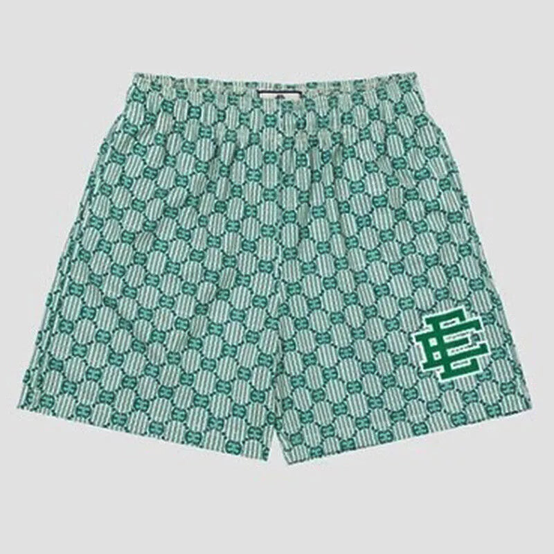 Eric Emanuel EE Basic Shorts Green Monogram Print Mens Athletic Shorts Sizes Multiple Sizes