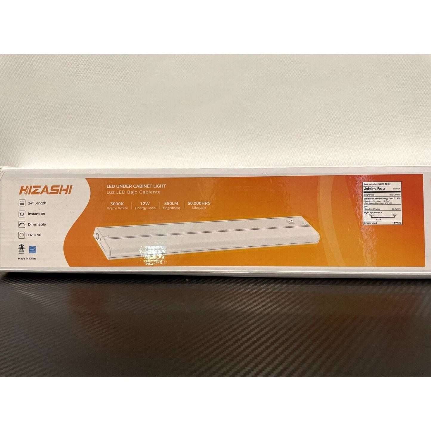 Hizashi Luz LED para debajo del gabinete de 24" Cableada 3000K Blanco cálido 850 lúmenes 12W