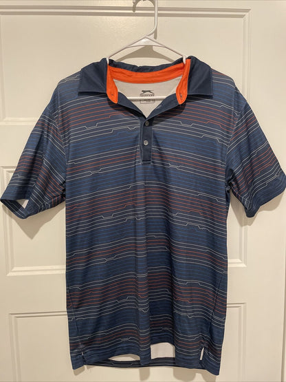 Slazenger Polo Shirt Mens Size S Blue Orange White Short Sleeve Golf Small