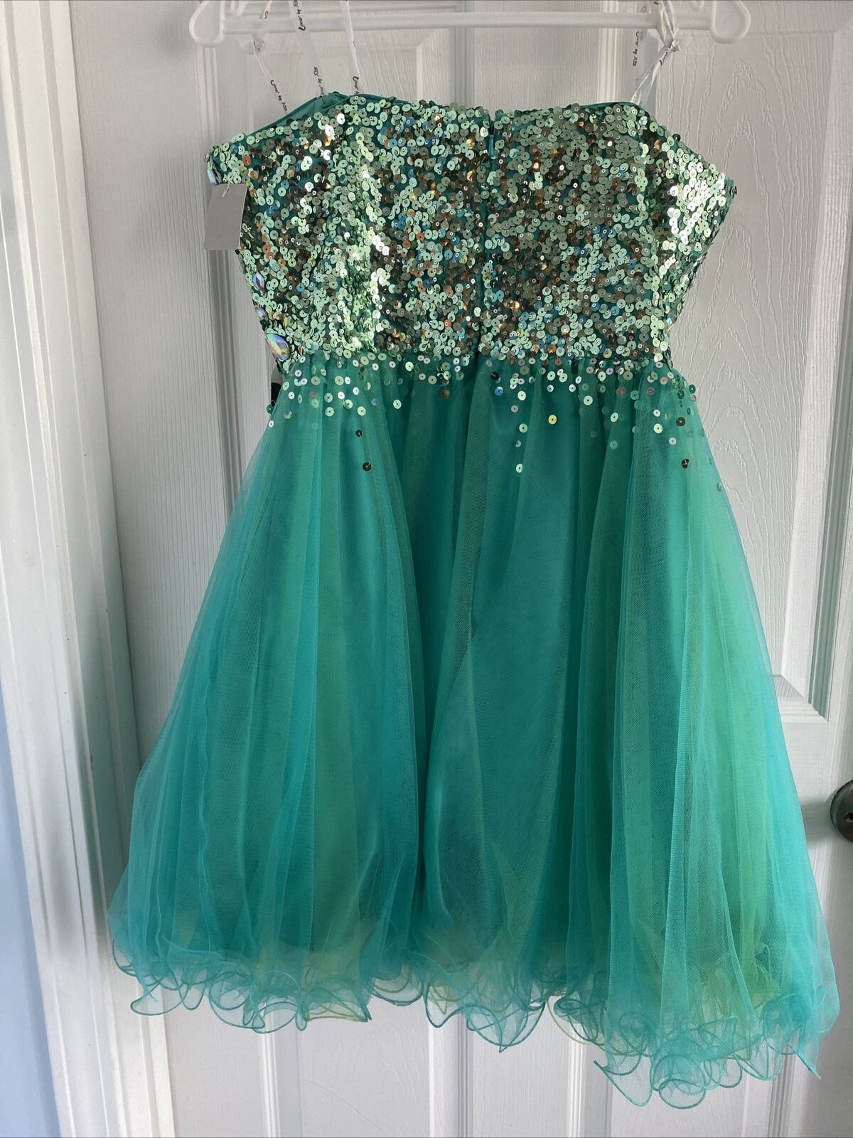 Lime by Riva Turquoise Short Baby Doll Rhinestone Prom Dress w/ Straps size 10