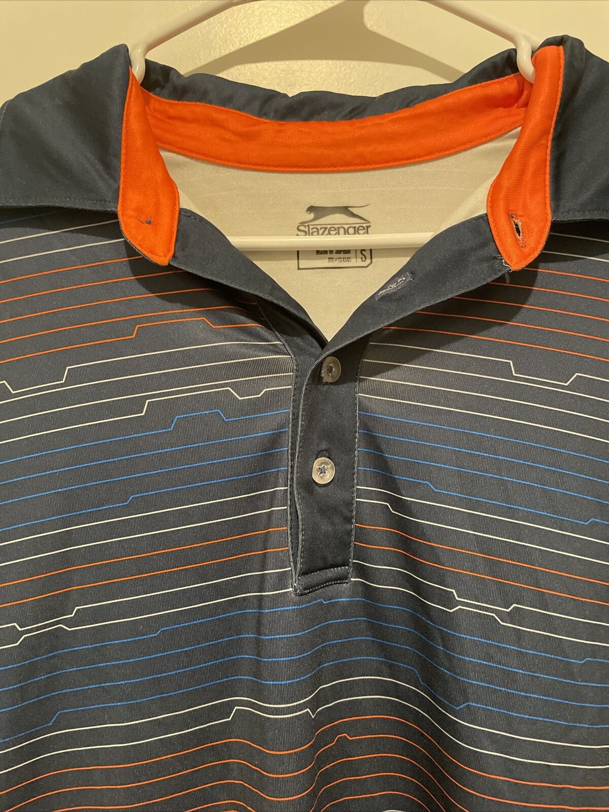 Slazenger Polo Shirt Mens Size S Blue Orange White Short Sleeve Golf Small