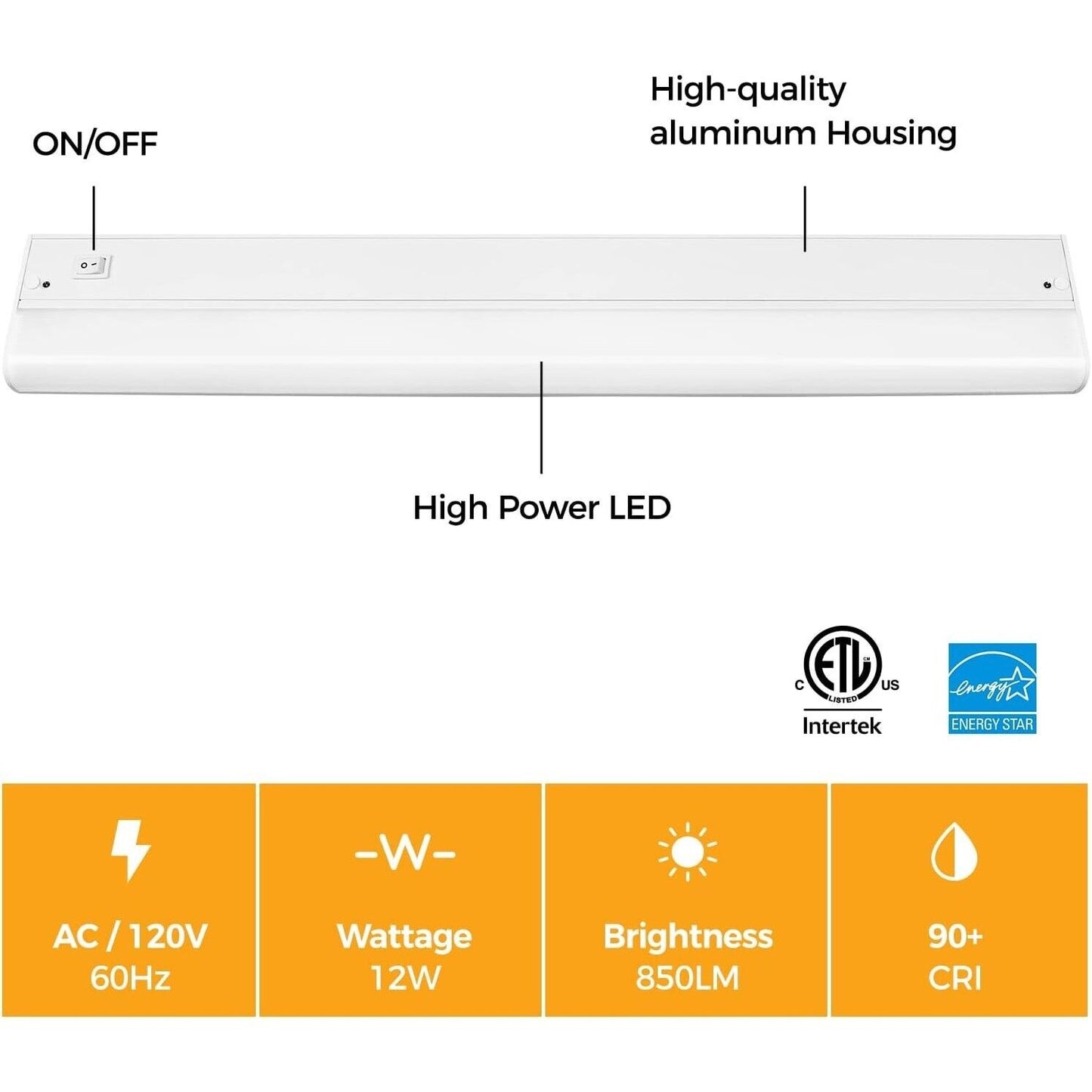 Hizashi Luz LED para debajo del gabinete de 24" Cableada 3000K Blanco cálido 850 lúmenes 12W