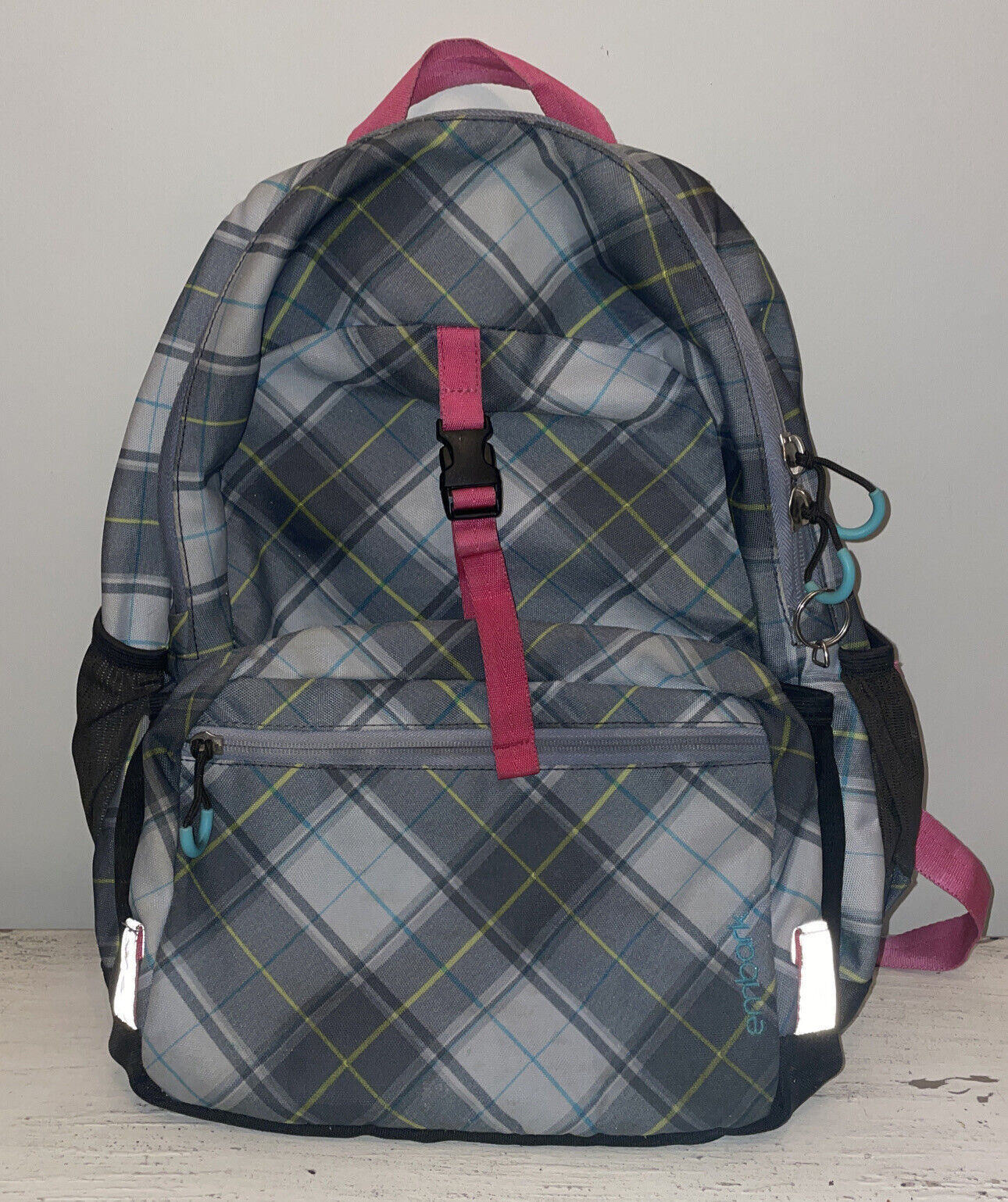 Embark 19" Recycled Content Elite Backpack Blue Gray Plaid w/ Lunch Box