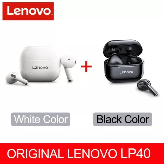 NUEVOS auriculares inalámbricos originales Lenovo LP40 TWS - Bluetooth 5.0 Estéreo dual Reducción de ruido Control táctil de graves Espera larga 230 mAH Blanco y negro