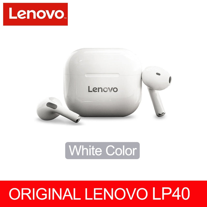 NUEVOS auriculares inalámbricos originales Lenovo LP40 TWS - Bluetooth 5.0 Estéreo dual Reducción de ruido Control táctil de graves Espera larga 230 mAH Blanco y negro