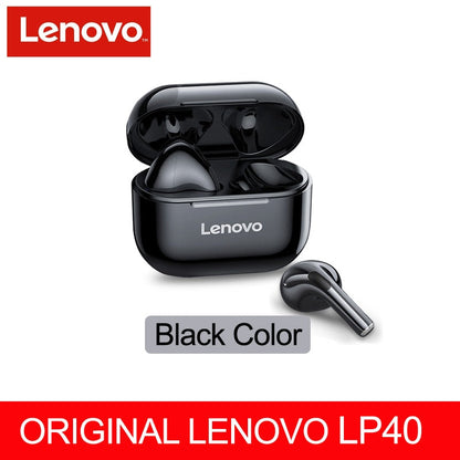 NUEVOS auriculares inalámbricos originales Lenovo LP40 TWS - Bluetooth 5.0 Estéreo dual Reducción de ruido Control táctil de graves Espera larga 230 mAH Blanco y negro